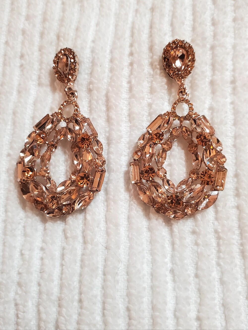 Rose Gold Teardrop Crystal Dangle Earrings